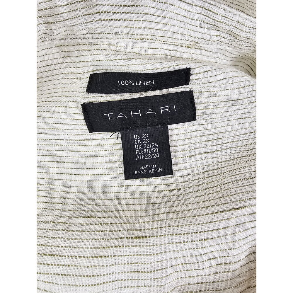 Tahari 2XL Linen White Olive Lagenlook Button Down - Picture 5 of 7